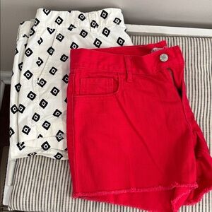 Old Navy Red Denim Shorts and Black White Patterned Pants